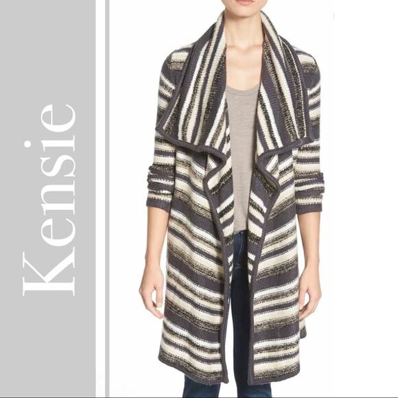 Kensie Melange Stripe Drape Front Cardigan Sweater - Picture 1 of 7
